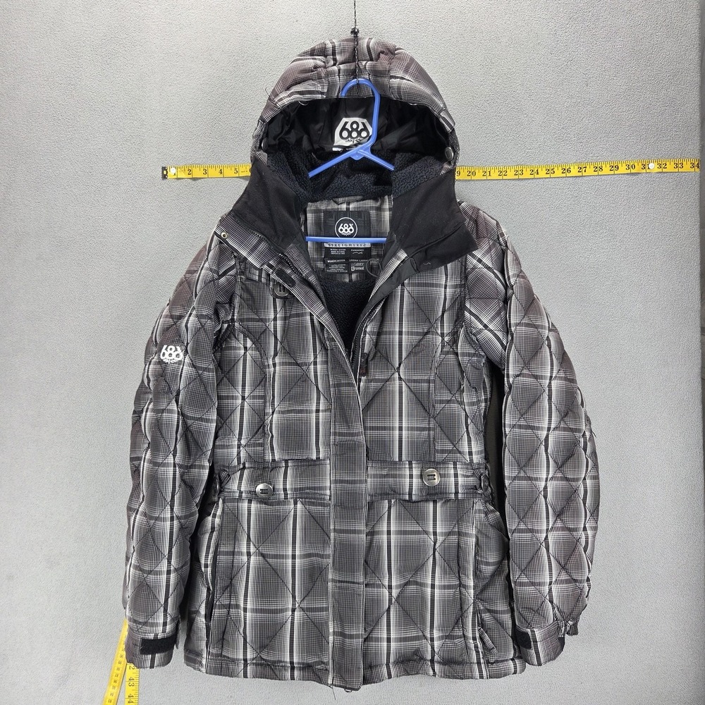 686 Womens Medium Snowboard Ski Jacket Plaid InfiDRY 10000 Waterproof Hooded